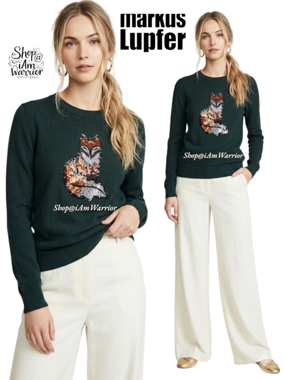 Markus Lupfer *RARE* sequin fox pullover sweater *shop@iamwarrior